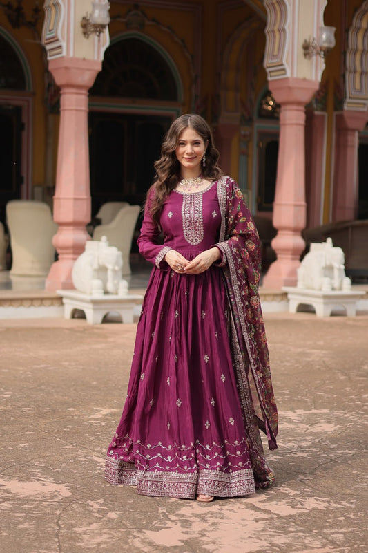 Shine With Stunning Outfit Embroidered Work Gown