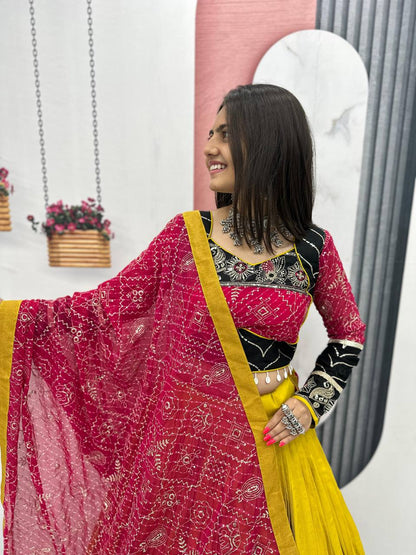 this lehenga is made for the queen of the garba floor.