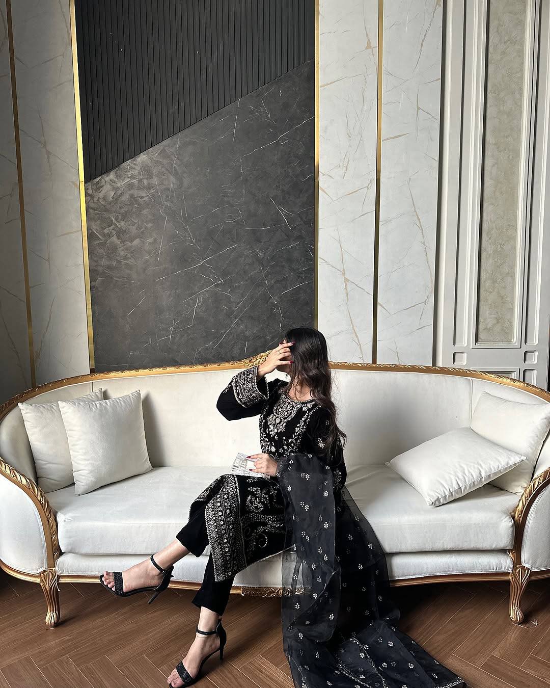 Black Royal Zari Velvet Attire"