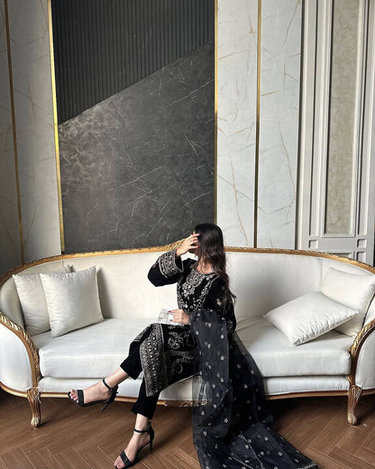 Black Royal Zari Velvet Attire"