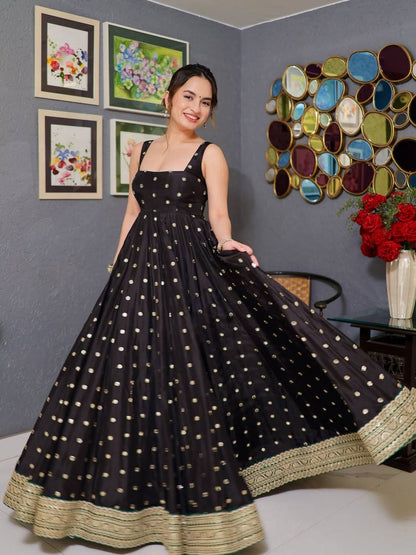 Venisa Black Embroidered Ladies Gown Set