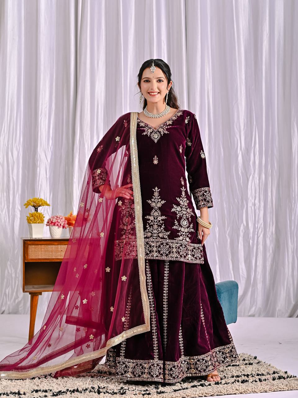 Arzoo Velvet Embroidered Sharara Set