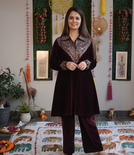 Velvet Embroidered Suit Set