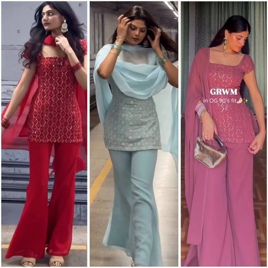 Zara Sparkle Sequence Kurti–Plazzo Set