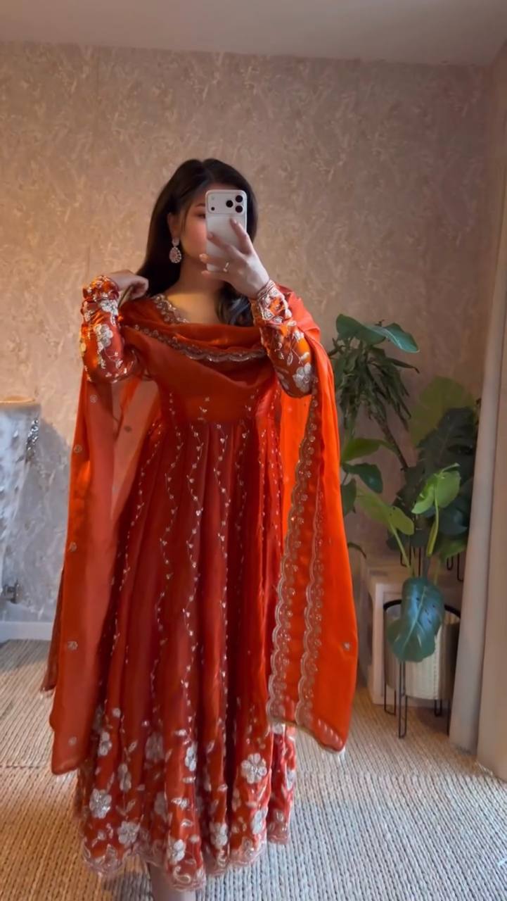 Ziya Rust Glow Anarkali Set