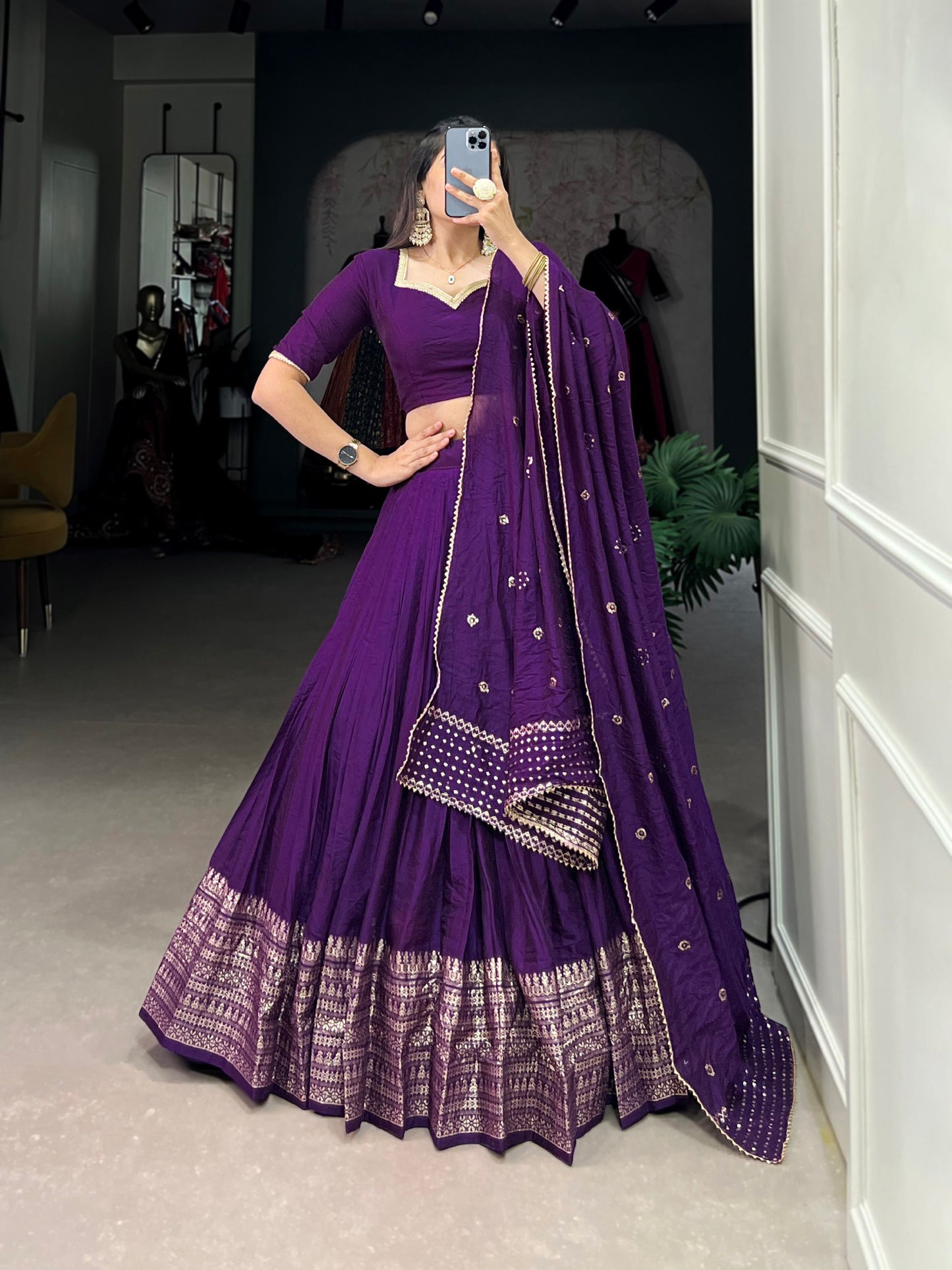 Pure Chanderi Plain Lehenga Choli