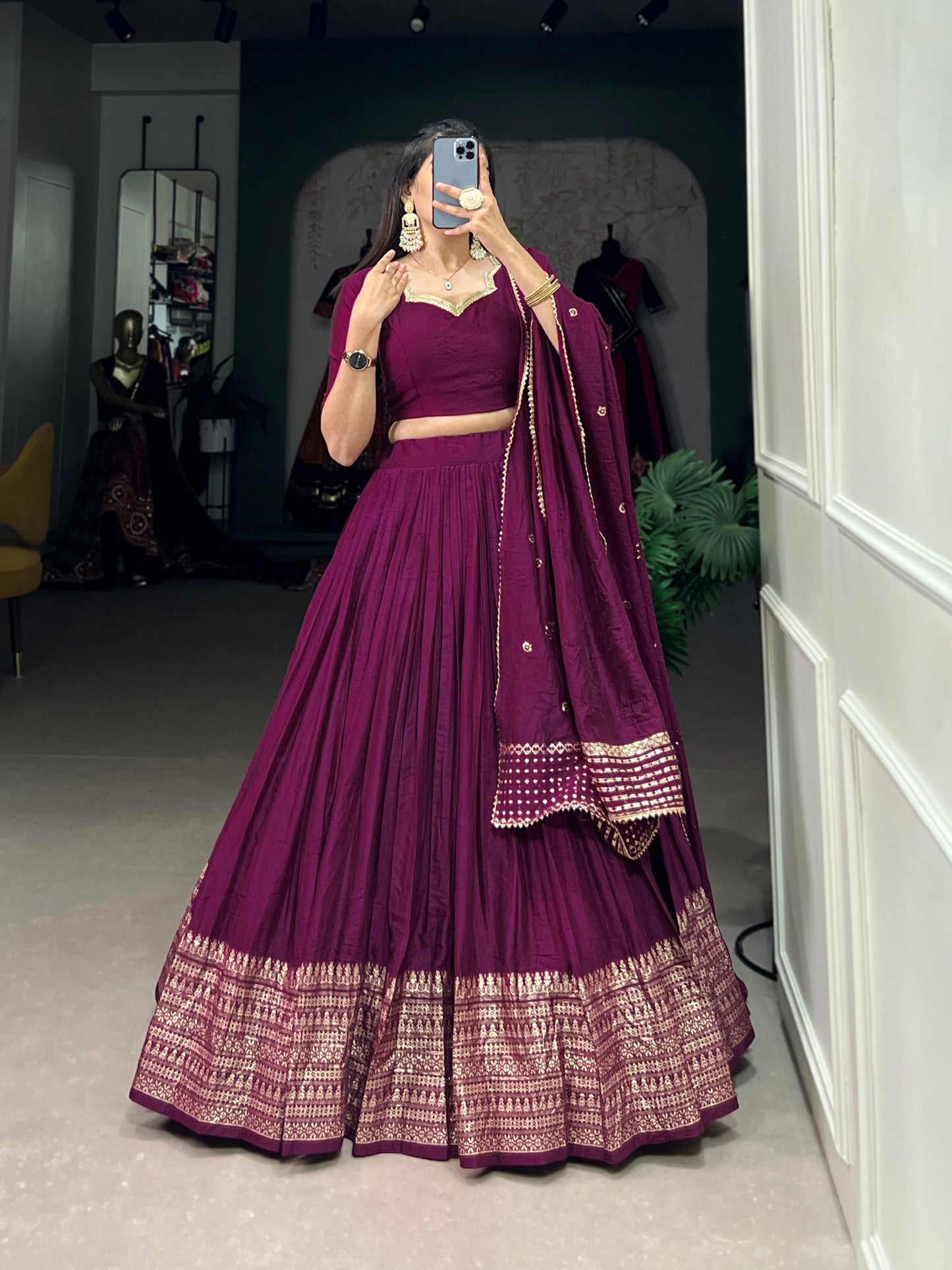 Pure Chanderi Plain Lehenga Choli