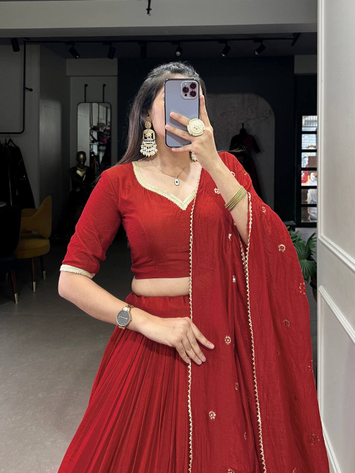 Pure Chanderi Plain Lehenga Choli