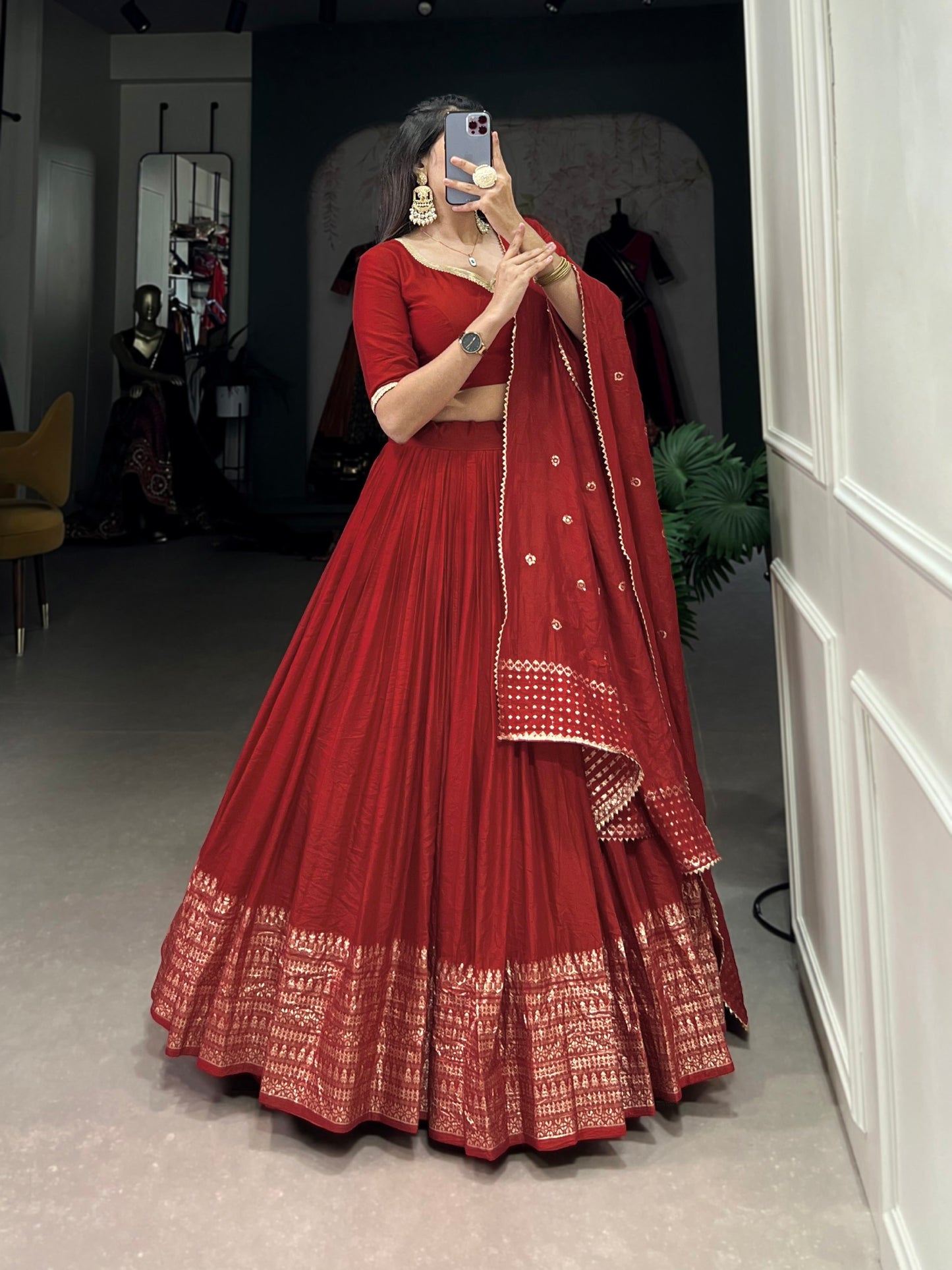 Pure Chanderi Plain Lehenga Choli