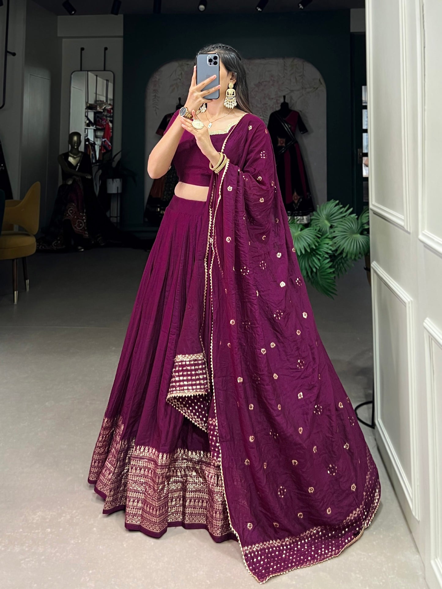 Pure Chanderi Plain Lehenga Choli