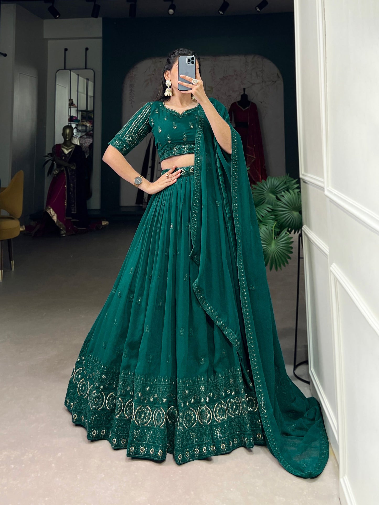 Suhana Green Colored Georgette Lehenga Choli