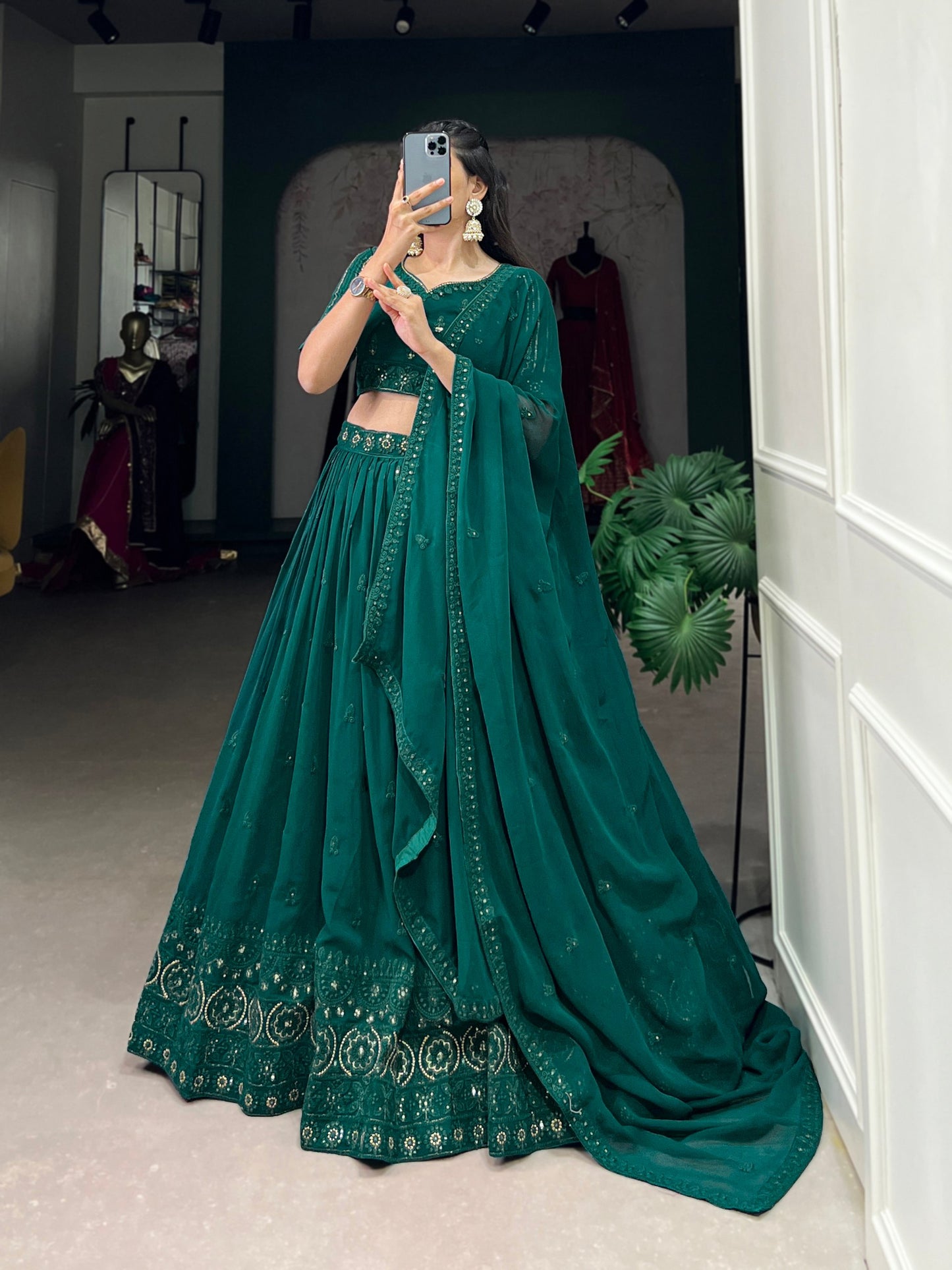Suhana Green Colored Georgette Lehenga Choli