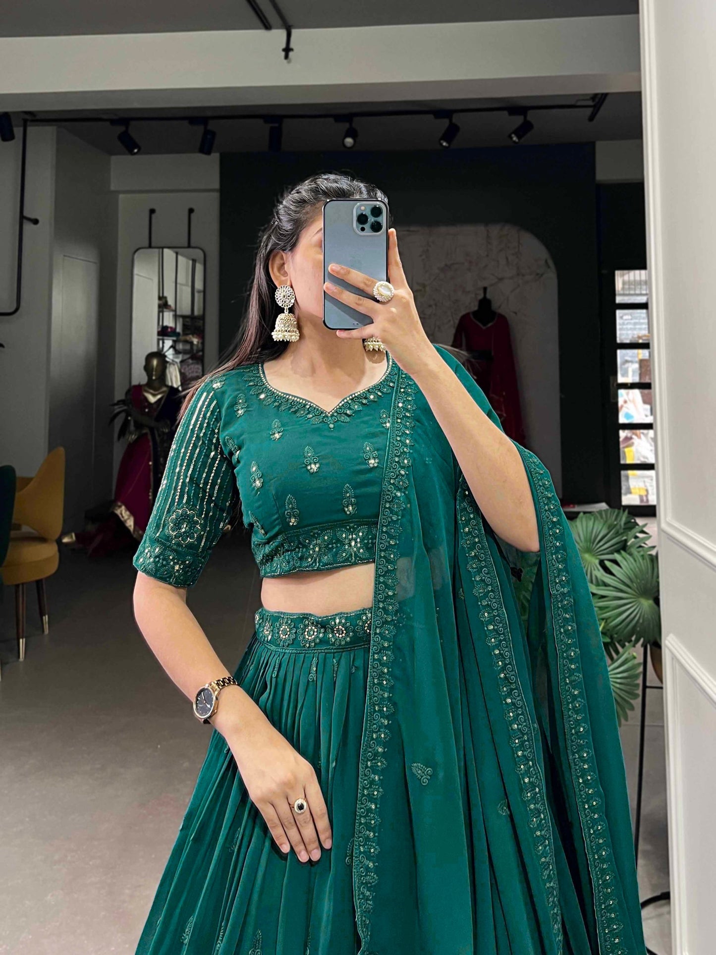 Suhana Green Colored Georgette Lehenga Choli