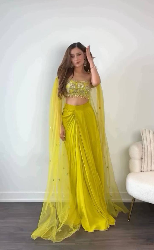 Alfiya Embroidered Draped Dhoti Set with Sheer Cape