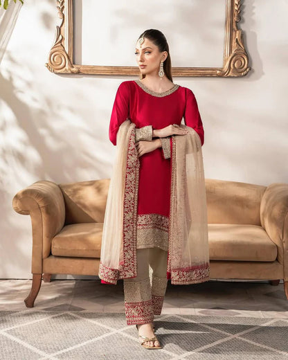 Hanna Red & Gold Embroidered Timeless Festive Suit