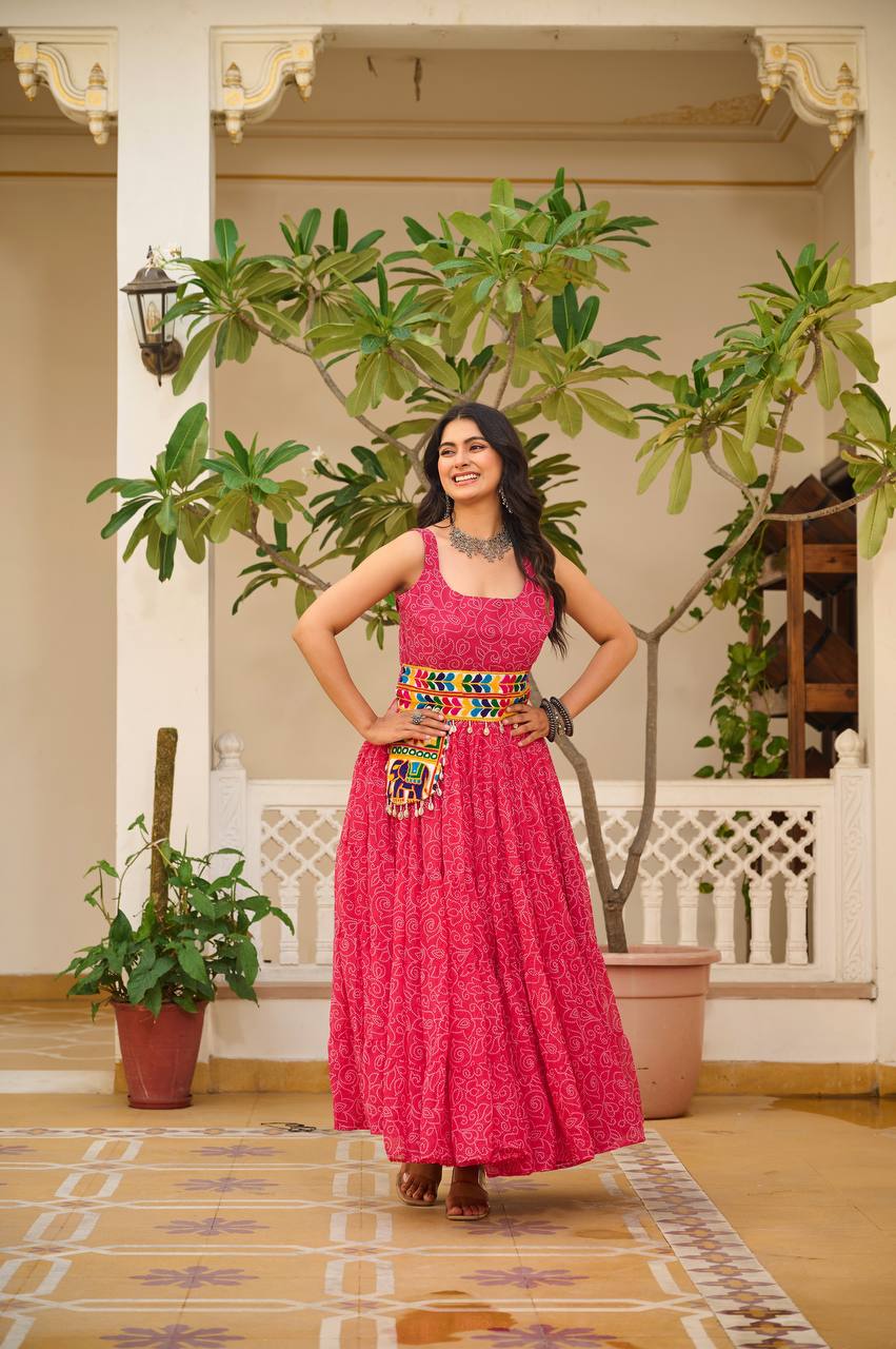 Heritage Swirl Bandhni Print Navratri Special Gown