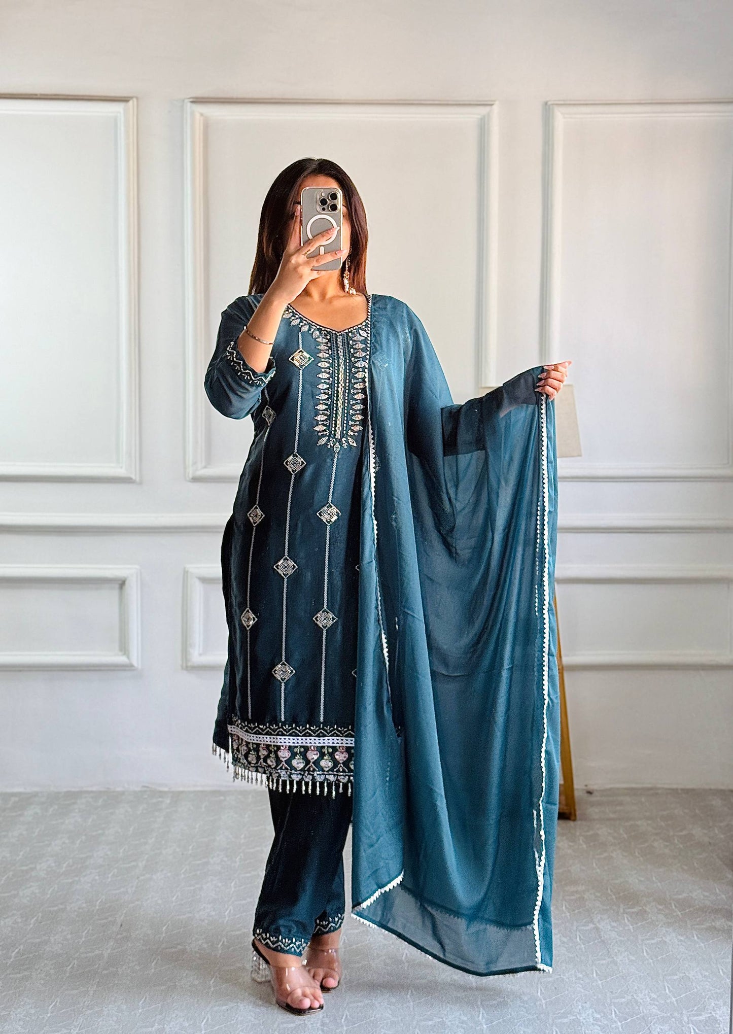 Aira Classic Teal Suit Set with Dupatta