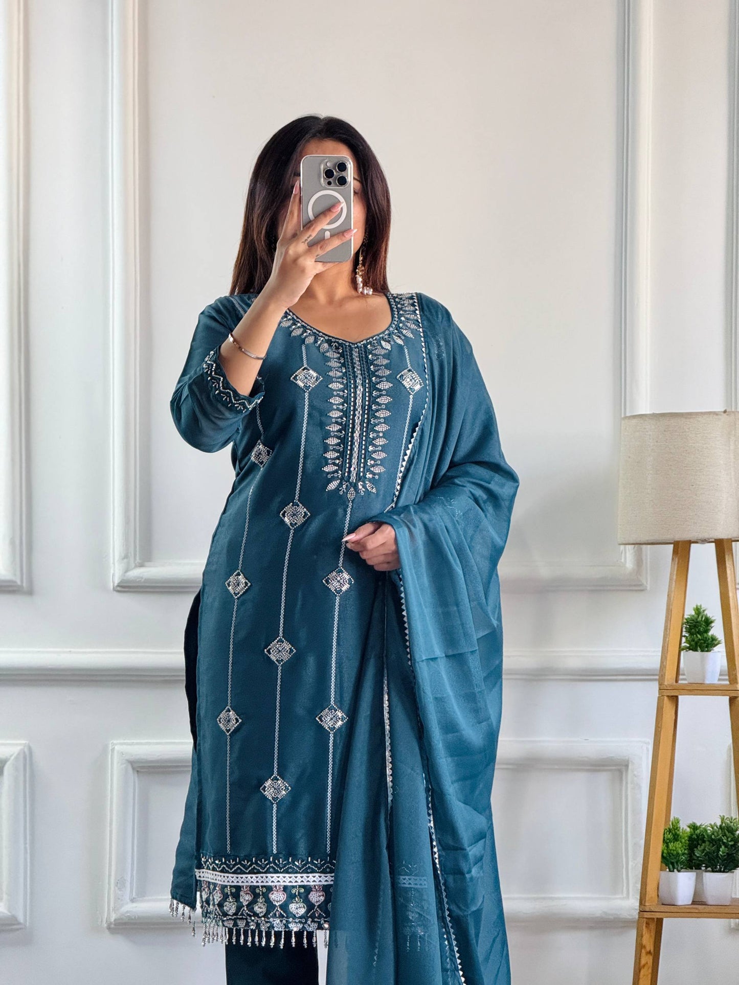 Aira Classic Teal Suit Set with Dupatta