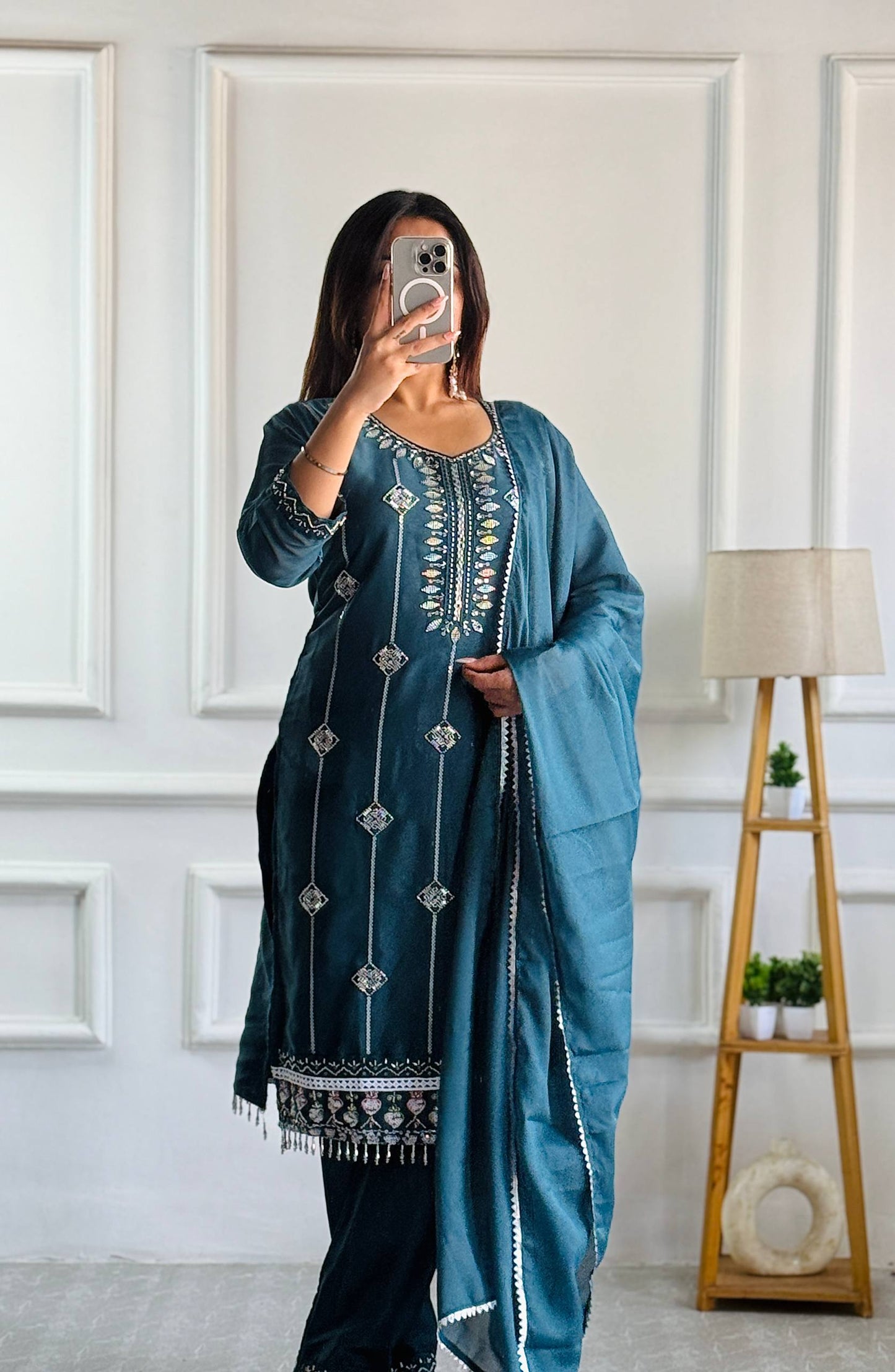 Aira Classic Teal Suit Set with Dupatta