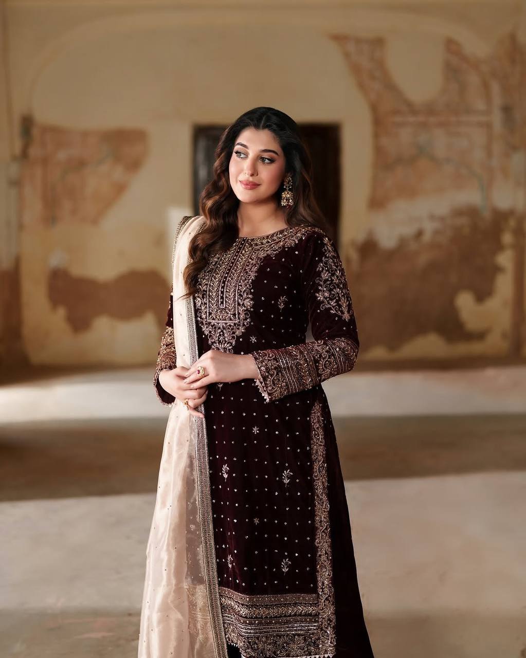 Gulnaar suit set Traditional Festive Maroon Beauty