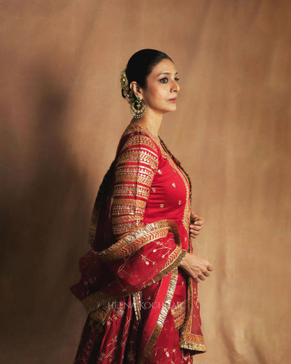 Laiba Luxe Red Embroidered Top Lehenga