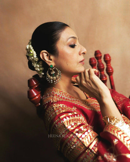 Laiba Luxe Red Embroidered Top Lehenga