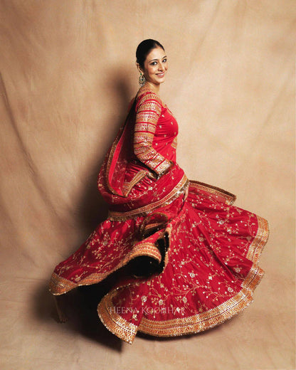 Laiba Luxe Red Embroidered Top Lehenga