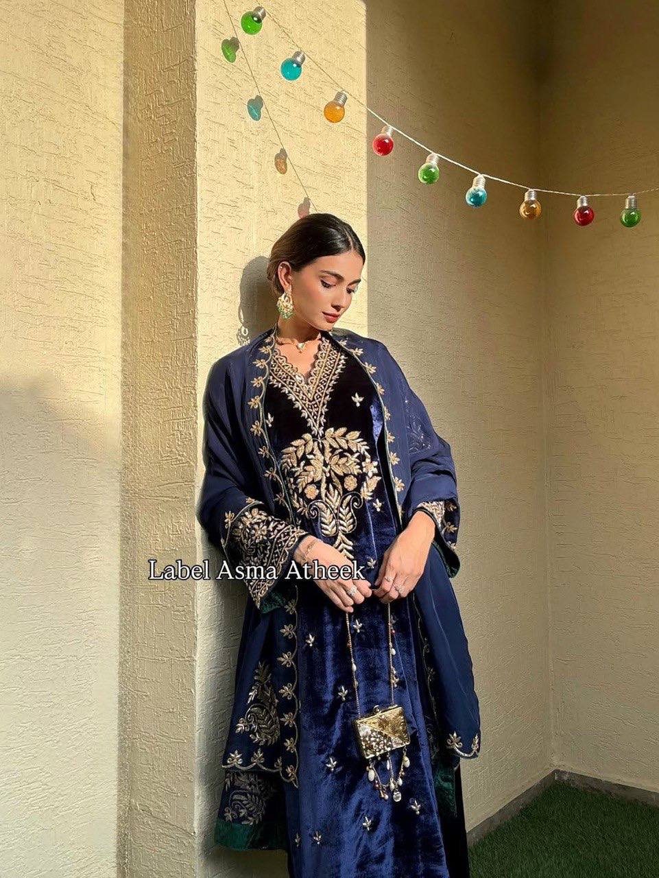 Zimal Royal Blue Embroidered Suit Set