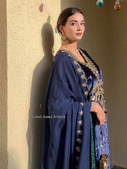 Zimal Royal Blue Embroidered Suit Set