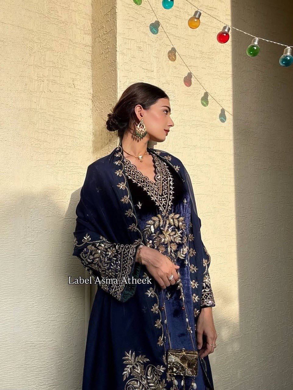 Zimal Royal Blue Embroidered Suit Set