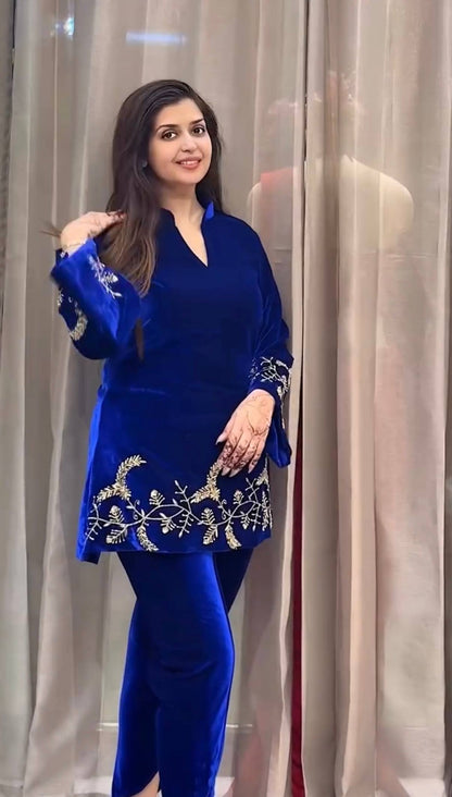 Misha Blue Velvet Signature Co-ord Set
