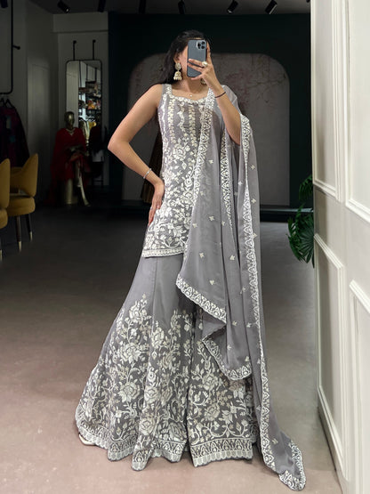 Smriti Mystic Grey Georgette Sharara Suit