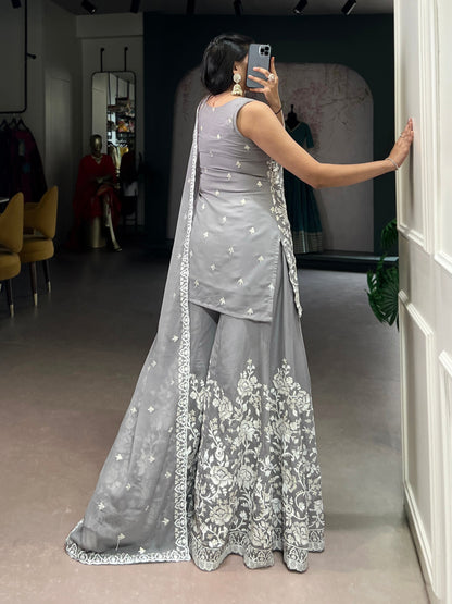 Smriti Mystic Grey Georgette Sharara Suit