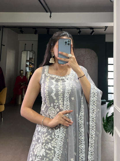 Smriti Mystic Grey Georgette Sharara Suit