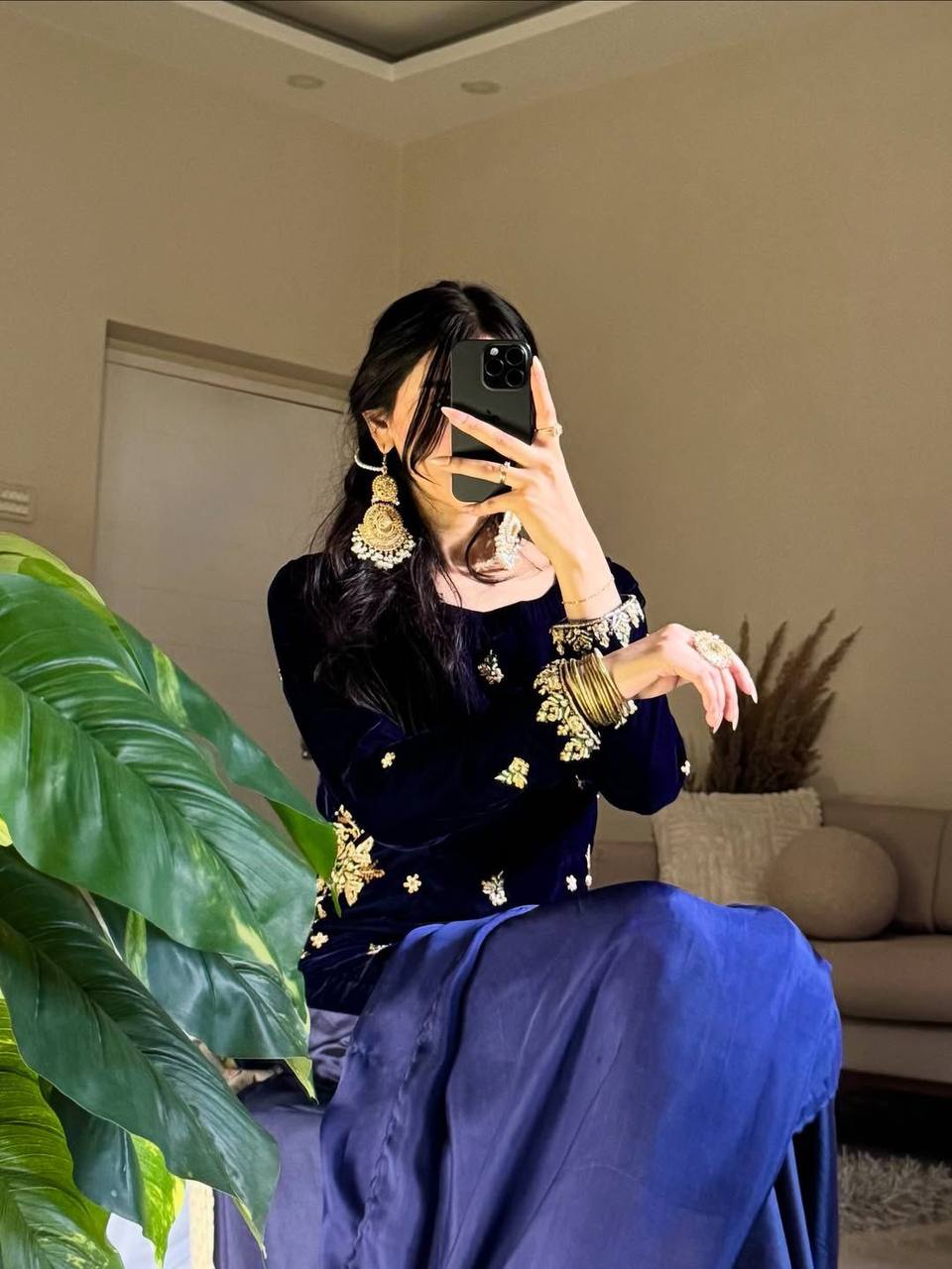 Zayana Velvet Charm Embroidered Suit