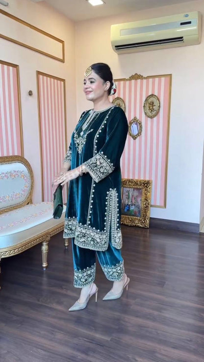 Elira Teal Radiance Royal Embroidered Suit