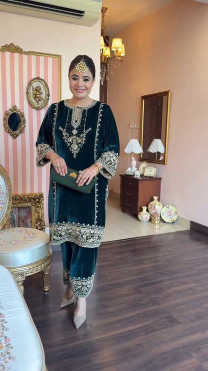 Elira Teal Radiance Royal Embroidered Suit