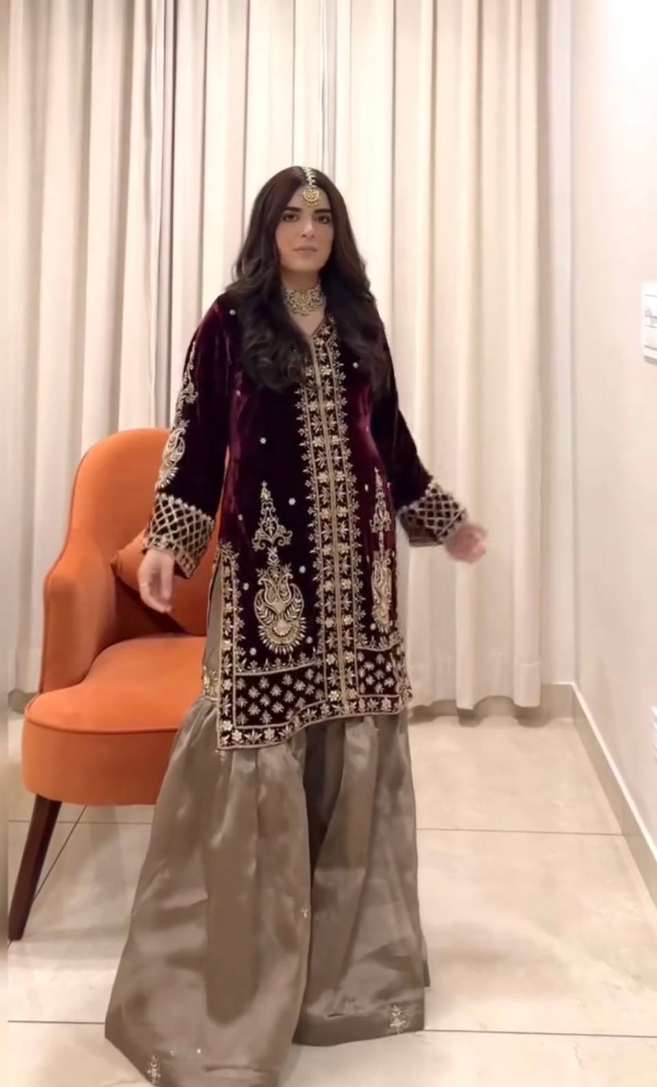 Afroza Heritage Cream–Brown Floral Sharara Suit