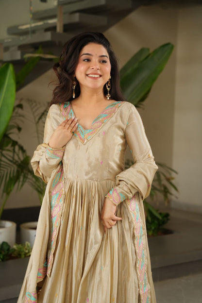 Graceful Chinnon with Sequins & Multi-Thread Embroidery Gown