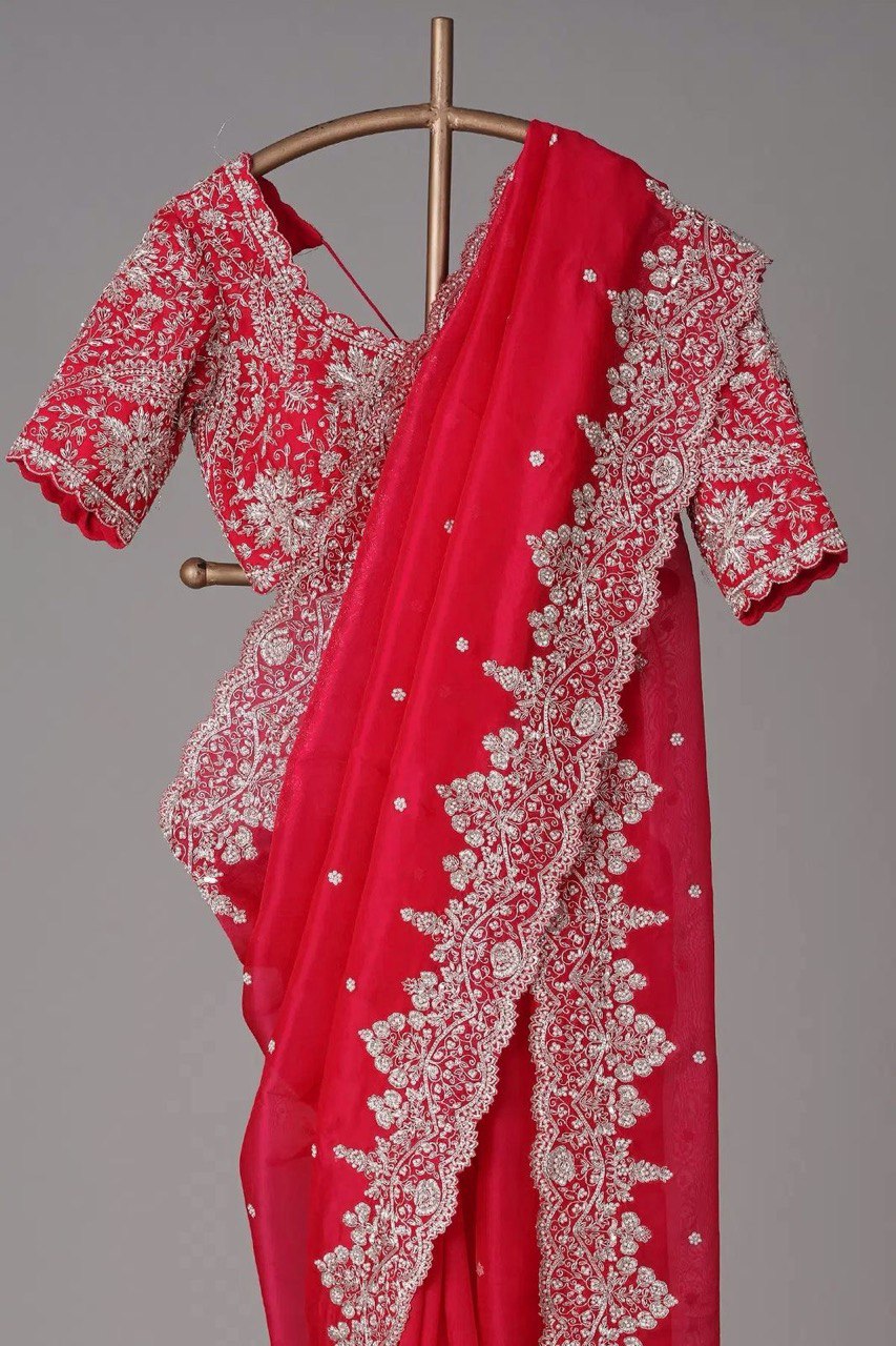 Tibby Silk Febric with Thred & Sequnce work and blouse