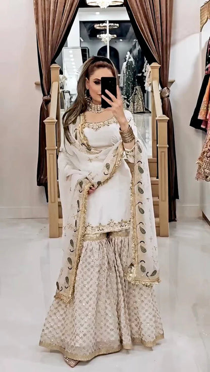 Taj Noor Pearl Embroidered Palazzo Dupatta Set