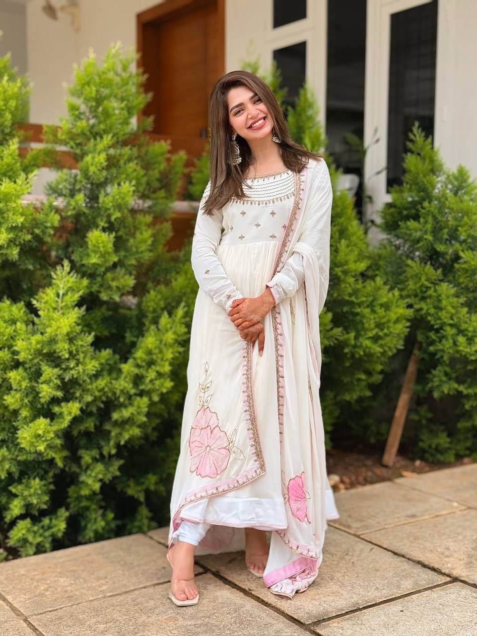 Adaayein Glam Gown Soft White Anarkali Set