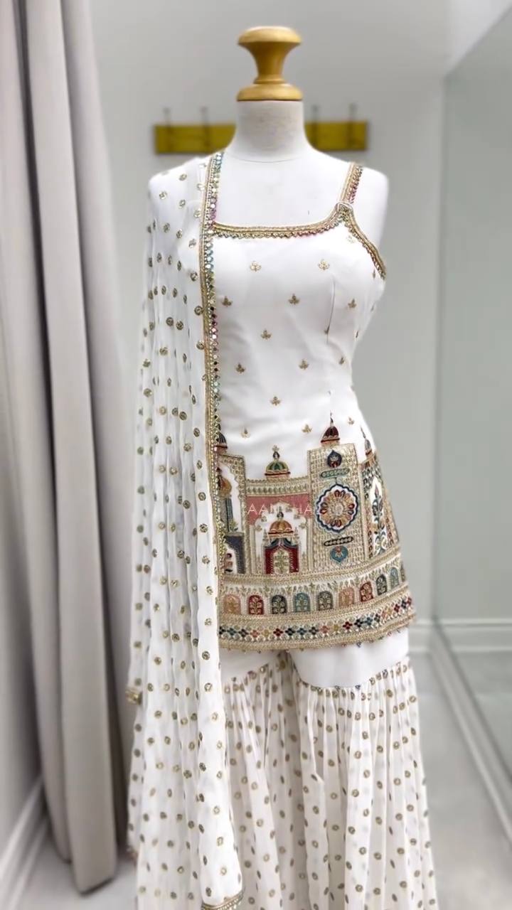 Taj Elegance  Embroidered Serenity  Ensemble Sharara Set