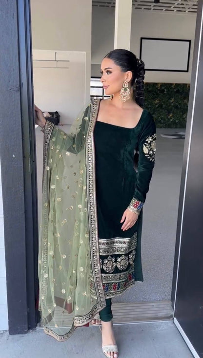 Maisha Royal Velvet Embroidered Suit Set