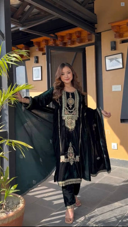 Aaradhya Velvet Embroidered Sharara Set