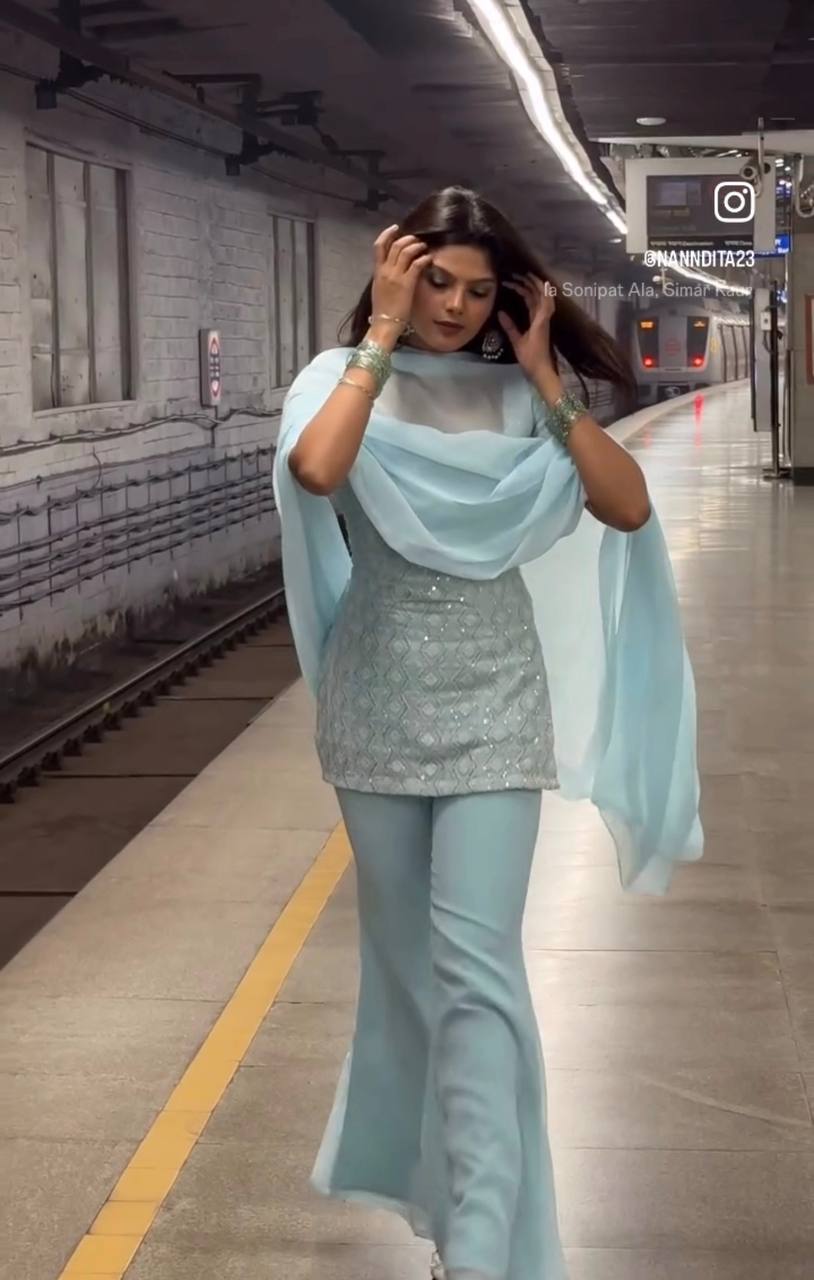 Zara Sparkle Sequence Kurti–Plazzo Set