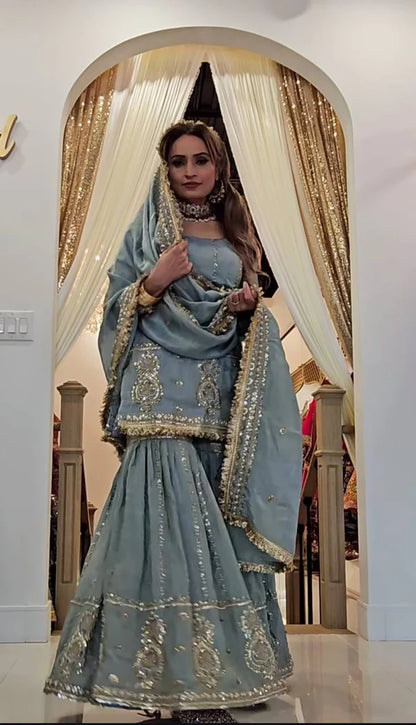 Afsana Powder Blue Bridal Sharara Set