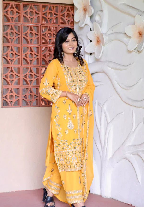 Surajmukhi Sitara Radiance Mirror Magic Mustard Kurta Set