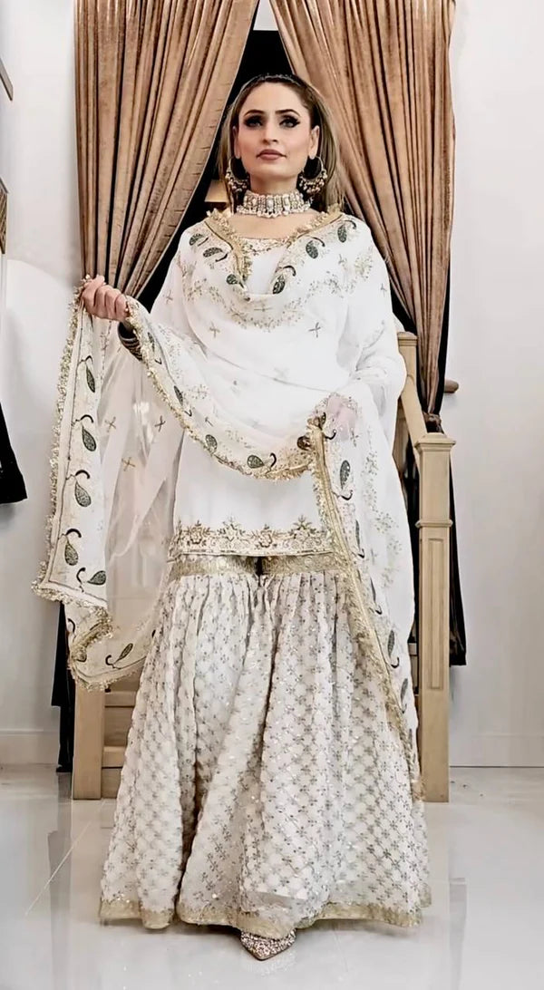 Taj Noor Pearl Embroidered Palazzo Dupatta Set