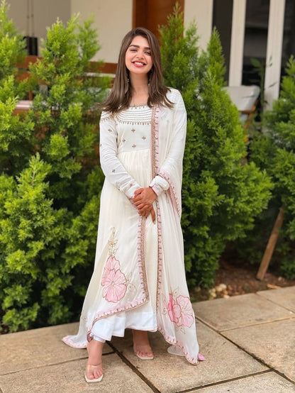 Adaayein Glam Gown Soft White Anarkali Set